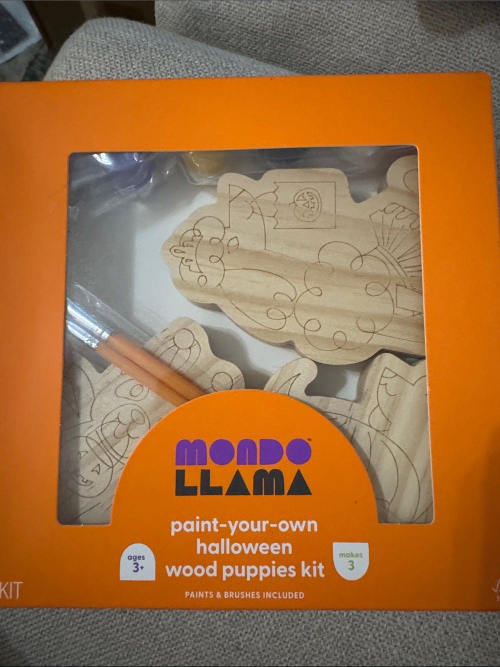Mondo Llama Orange Paint-Your-Own Halloween Wood Puppies Kit